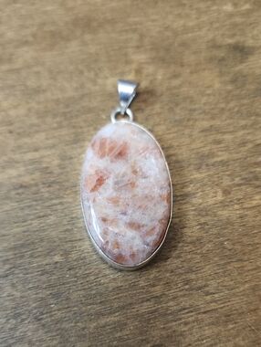 Handcrafted Oval Sunstone Pendant in Peach and White - Unbranded
